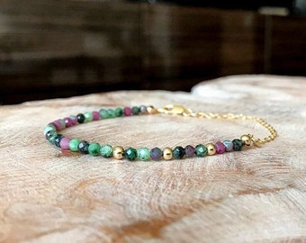 Ruby Zoisite Bracelet Gold Filled or Sterling Silver, Beaded Gemstone Stack Bracelet for Women, Jewelry Gifts for Her