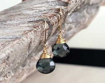 Small Blue Tourmaline Quartz Dangle Earrings, Gold Filled Gemstone Earrings, Jewelry Gifts for Her