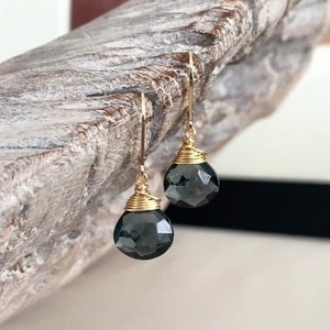 Small Blue Tourmaline Quartz Dangle Earrings, Gold Filled Gemstone Earrings, Jewelry Gifts for Her