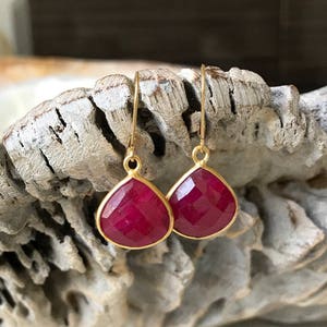 Ruby Earrings, Ruby Earrings Gold, Gold Ruby Earrings, Ruby Tear Drop Earrings, Ruby Drop Earrings, Ruby Dangle, Summer Fashion Gift for Her image 1