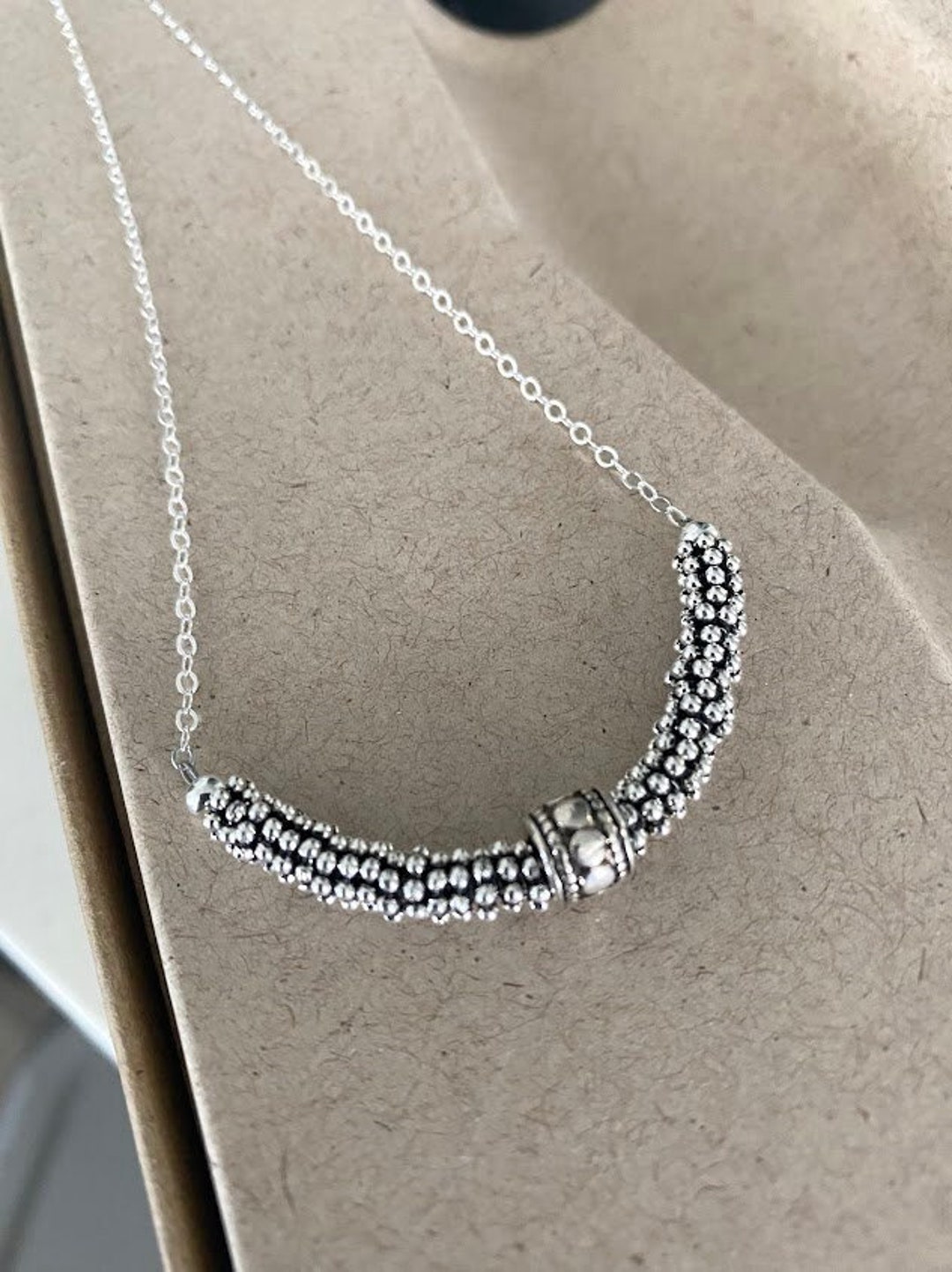 Silver Bali Bead Necklace, Silver Layering Necklace for Women, Silver