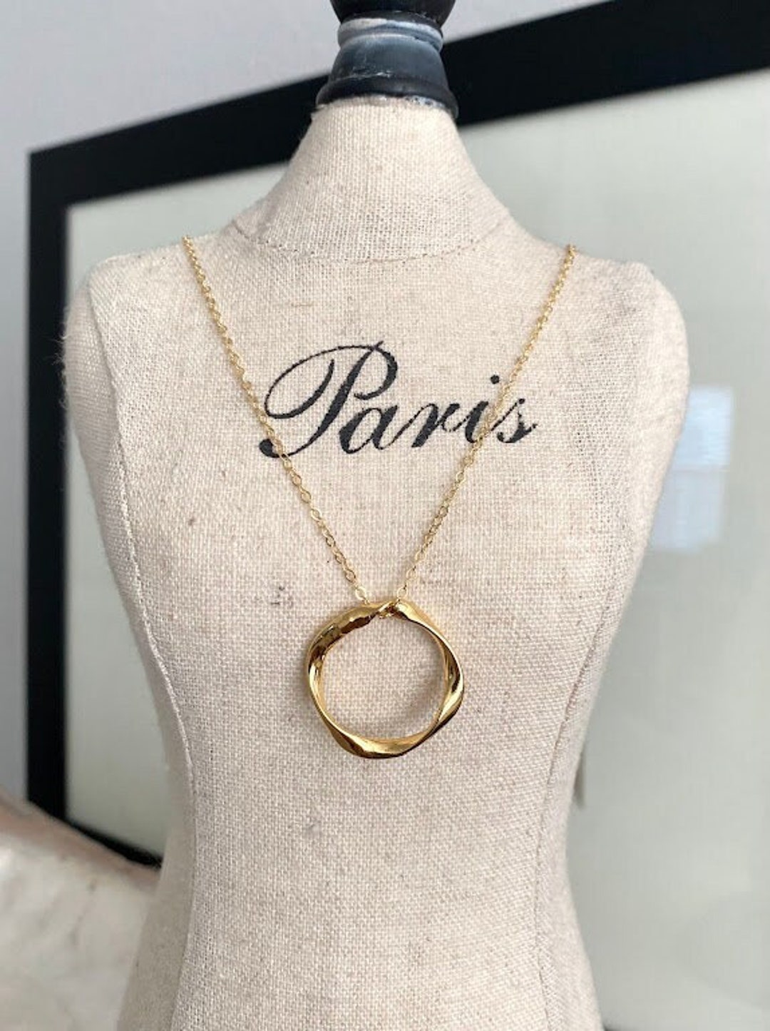 Large Twisted Circle Necklace 24k Gold Plated Eternity Etsy