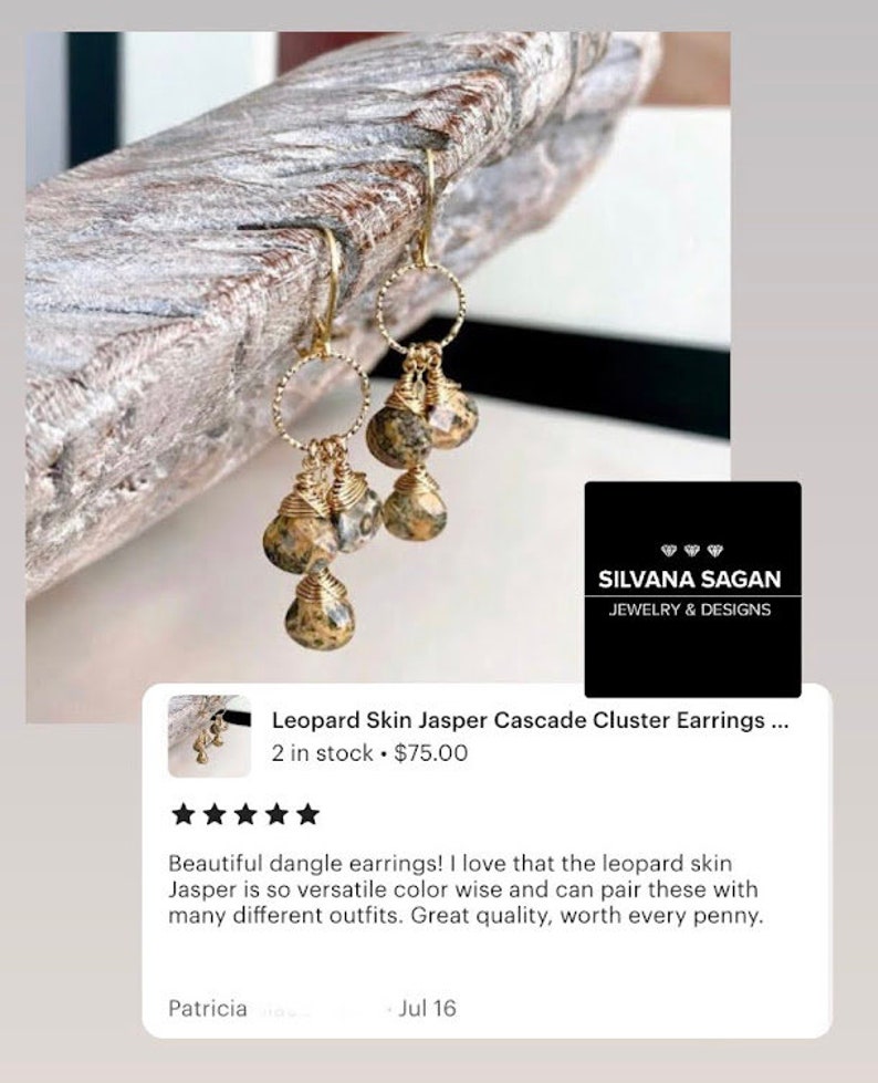 Leopard Skin Jasper Hoop Earrings, Gold Cascading Cluster Gemstone Dangle Earrings, Jewelry Gifts for Her image 3