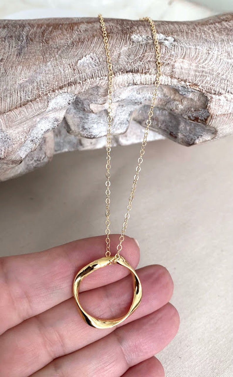 Large Twisted Circle Necklace, 24k Gold Plated Geometric Necklace, Statement Necklace, Layering Necklace for Women image 5