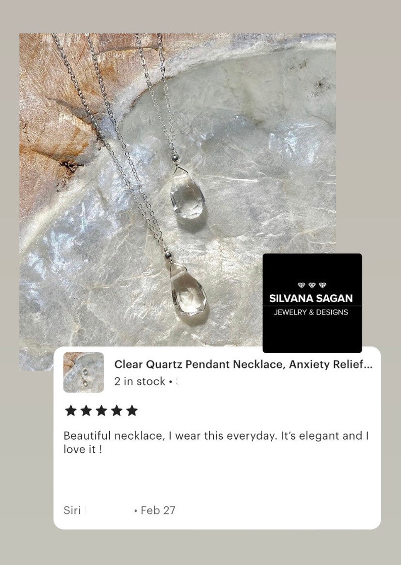 Clear Quartz Pendant Necklace, Anxiety Relief Crystal, Clear Crystal Quartz Necklace, Quartz Jewelry, Healing Crystal image 5