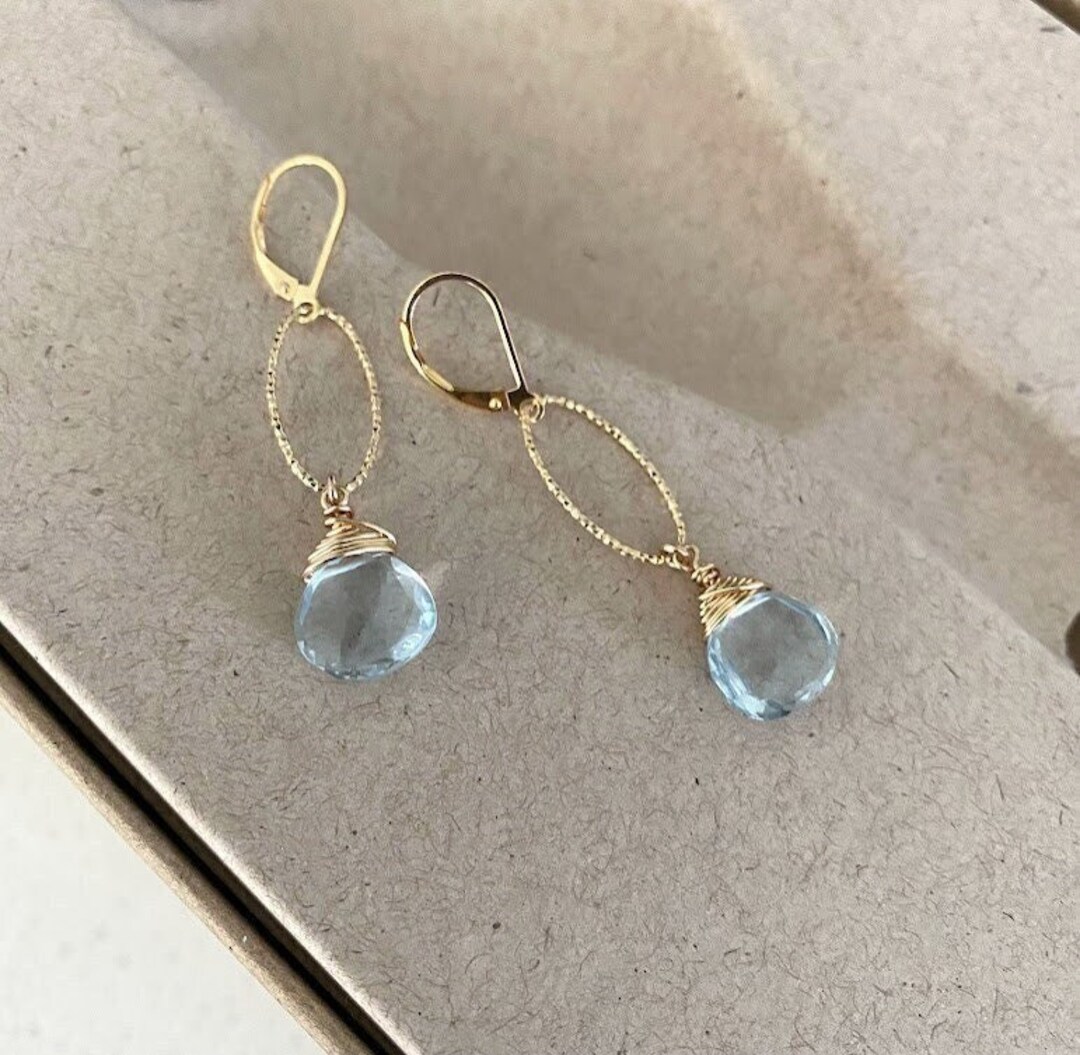 Aquamarine Quartz Earrings Dangle Gold, Aquamarine Jewelry, Gemstone