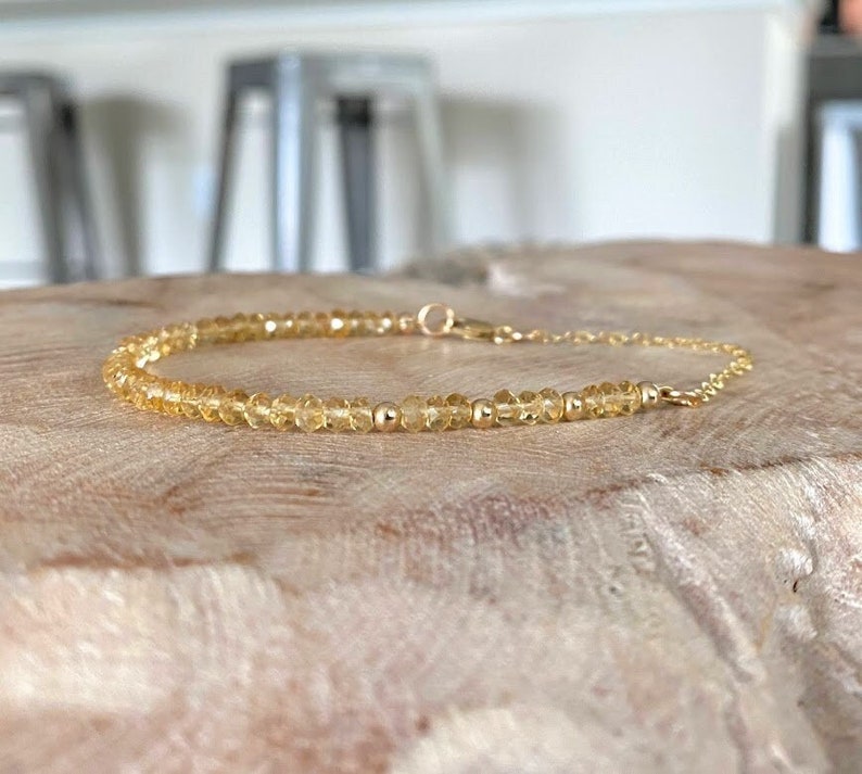 Beaded Honey Citrine Bracelet, 14k Gold Filled or Sterling Silver Gemstone Bracelet for Women, Jewelry Gifts for Her image 1