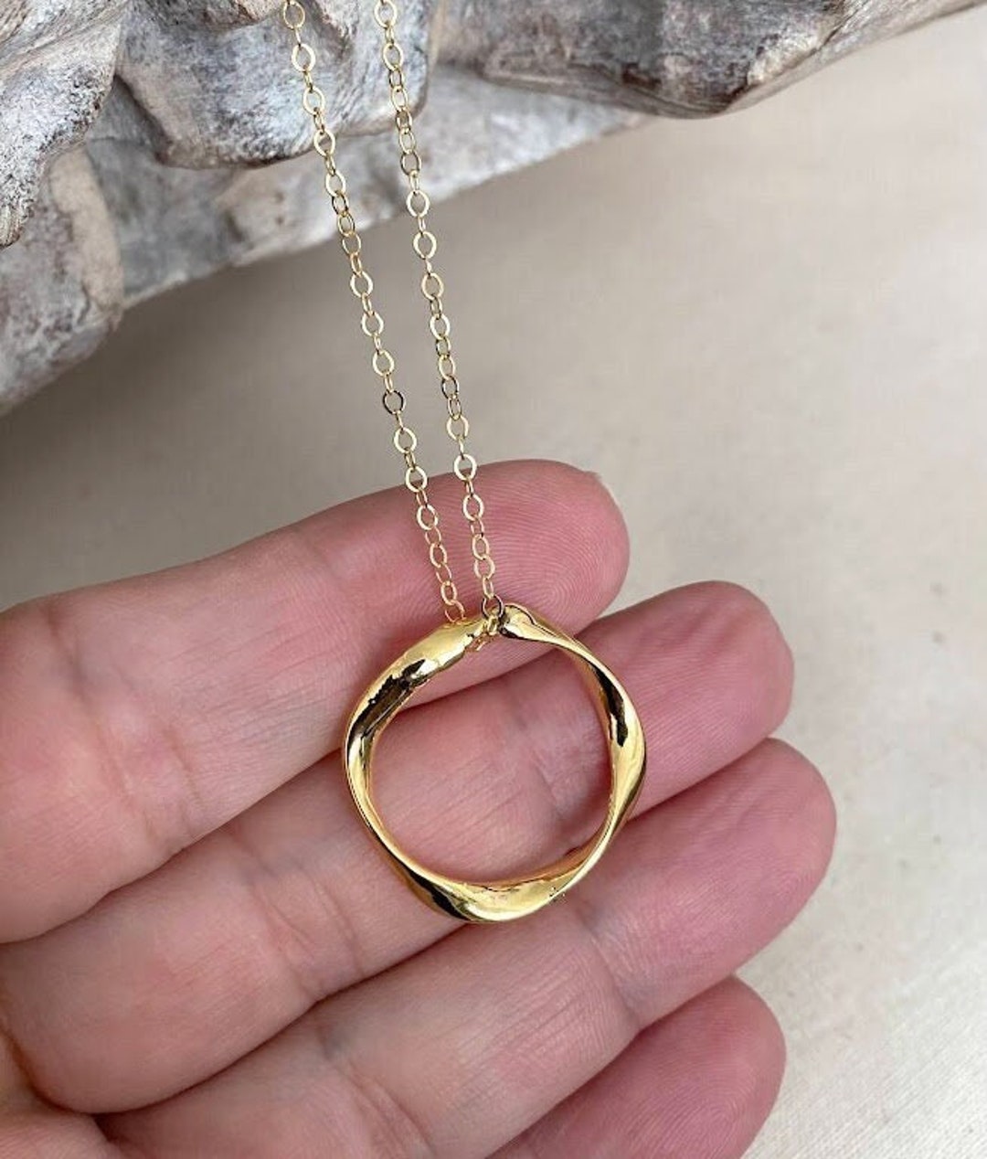 Large Twisted Circle Necklace, 24k Gold Plated Floating Geometric