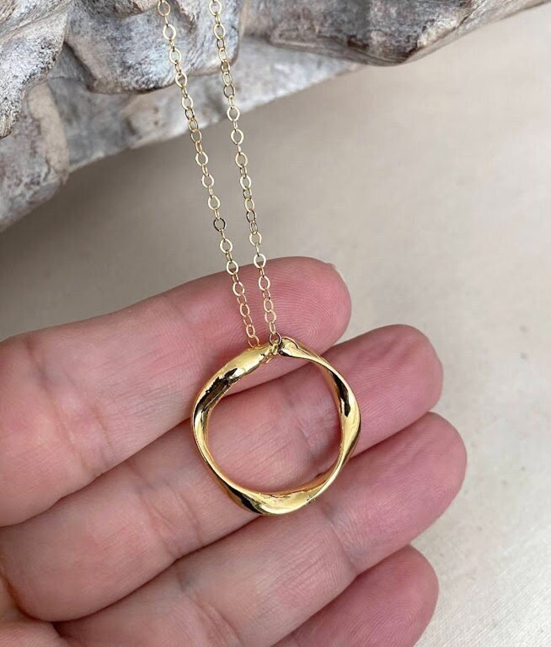 Large Twisted Circle Necklace, 24k Gold Plated Geometric Necklace, Statement Necklace, Layering Necklace for Women image 1