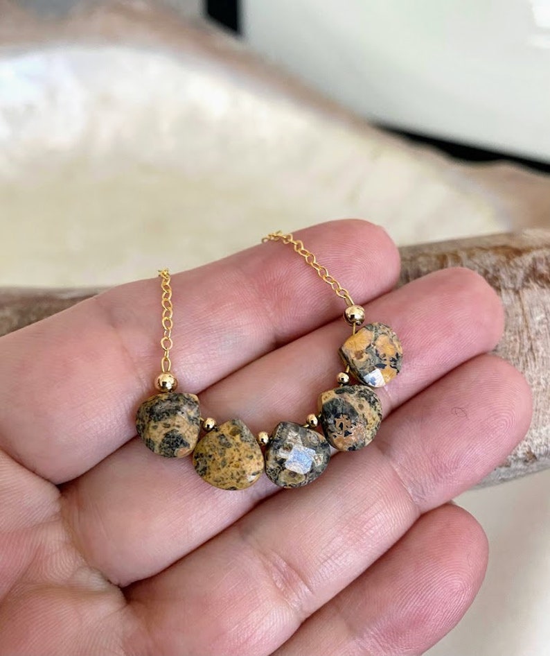 Leopard Skin Jasper Hoop Earrings, Gold Cascading Cluster Gemstone Dangle Earrings, Jewelry Gifts for Her image 8