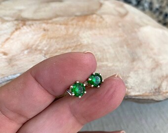 Sterling Silver Emerald Green CZ Stud Earrings, 6mm Round Gemstone Studs