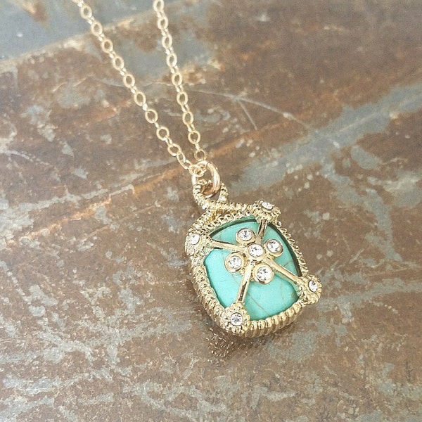 Collier or pendentif CZ Turquoise, Turquoise CZ collier, collier Turquoise, collier de CZ, Turquoise Collier Turquoise pendentif, or