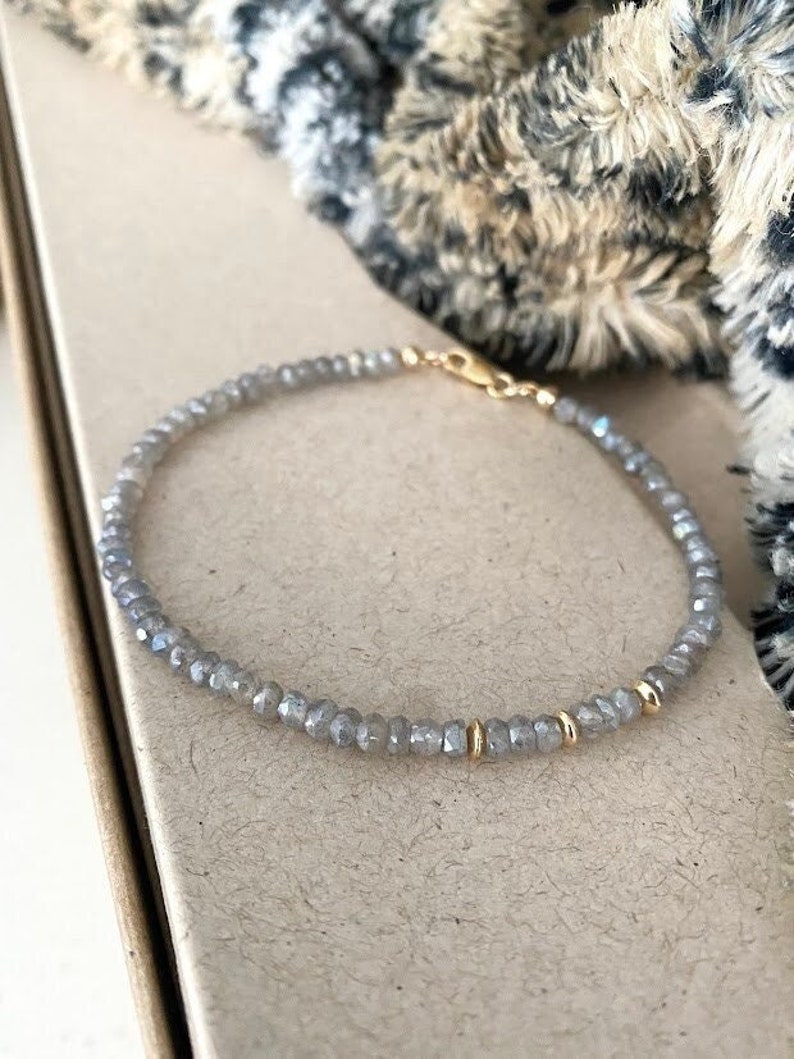 Beaded Labradorite Bracelet Gold, Gemstone Stack Bracelet for Women, Labradorite Jewelry image 4