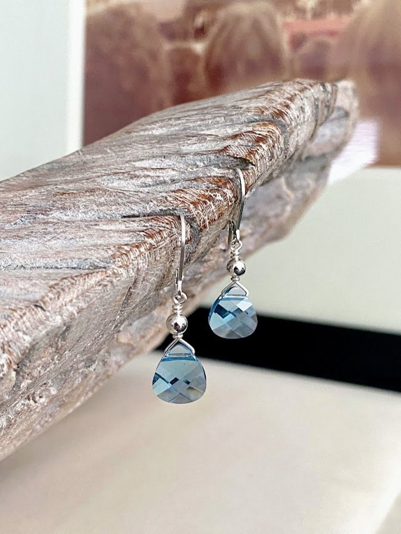 Aquamarine Earrings Swarovski Crystal, March Birthstone, Aquamarine Jewelry, Aquamarine Drop Dangle Earrings, Blue Teardrop Earrings image 2