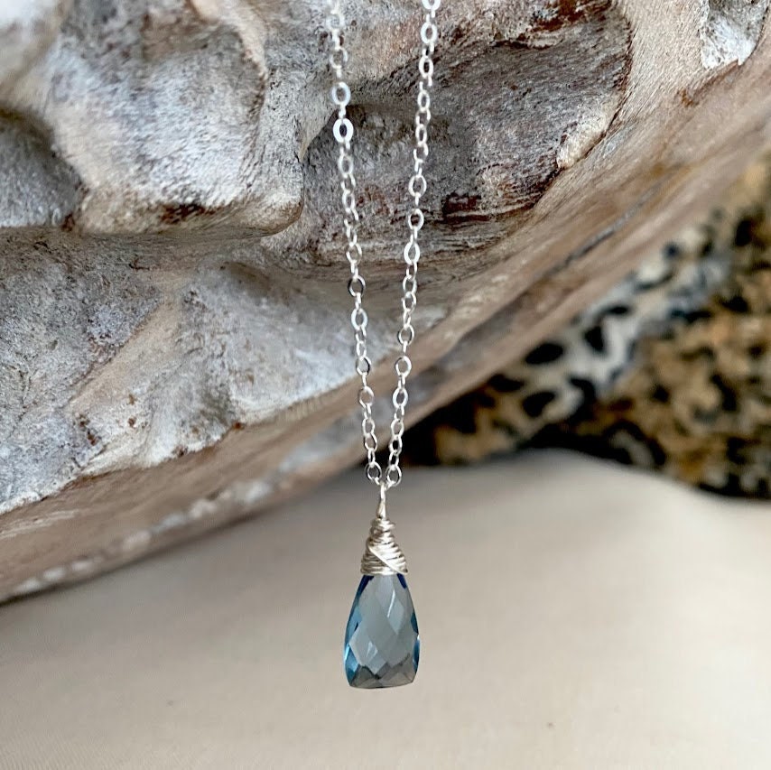 London Blue Topaz Quartz Necklace Gold or Silver • Dainty December Birthstone Pendant • Small Layering Gemstone Necklace • Gift for Her