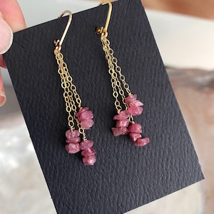 Pink Tourmaline Cascading Drop Dangle Earrings 14k Gold Filled or Sterling Silver, Gemstone Cluster Earrings, Jewelry Gifts for Her