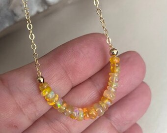 Ethiopian Welo Fire Opal Necklace, 14k Gold Filled Beaded Gemstone Necklace for Women, Jewelry Gifts for Her