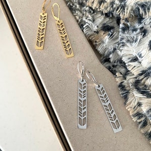 Modern Chevron Filigree Earrings, Natural Silver Stainless Steel Geometric Earrings, Long Rectangle Dangle Earrings image 3