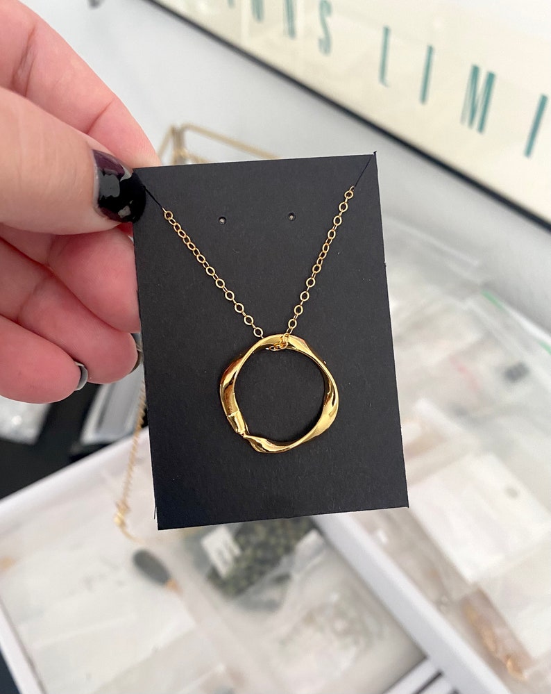 Large Twisted Circle Necklace, 24k Gold Plated Geometric Necklace, Statement Necklace, Layering Necklace for Women image 4