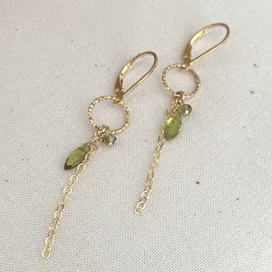 Peridot Earrings Gold, Green Gemstone Small Hoop Dangle, August Birthstone Jewelry