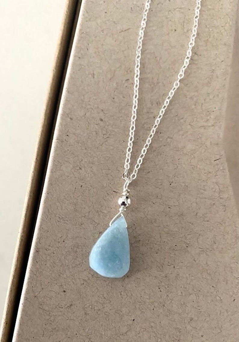 Aquamarine Necklace, Gold or Silver Necklace for Women, Small Dainty Aquamarine Pendant, Aquamarine Jewelry image 2