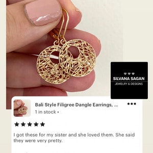 Bali Style Filigree Dangle Earrings, Open Circle 24k Gold Plated Round Charm Earrings, Jewelry Gifts for Her image 2