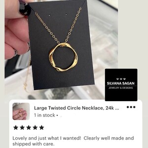 Large Twisted Circle Necklace, 24k Gold Plated Geometric Necklace, Statement Necklace, Layering Necklace for Women image 3