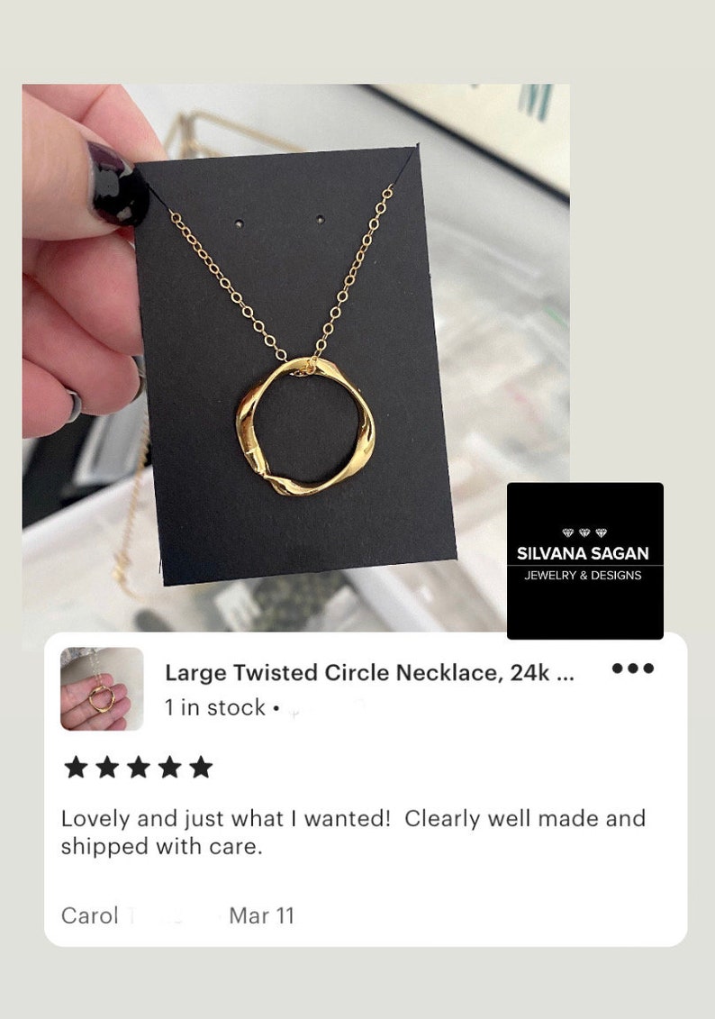 Large Twisted Circle Necklace, 24k Gold Plated Geometric Necklace, Statement Necklace, Layering Necklace for Women image 3