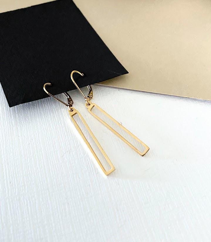 Orecchini Pendenti Donna Geometrici In Acciaio Inossidabile Oro, Barra Verticale Con Zirconi, Stile Minimalista - 2