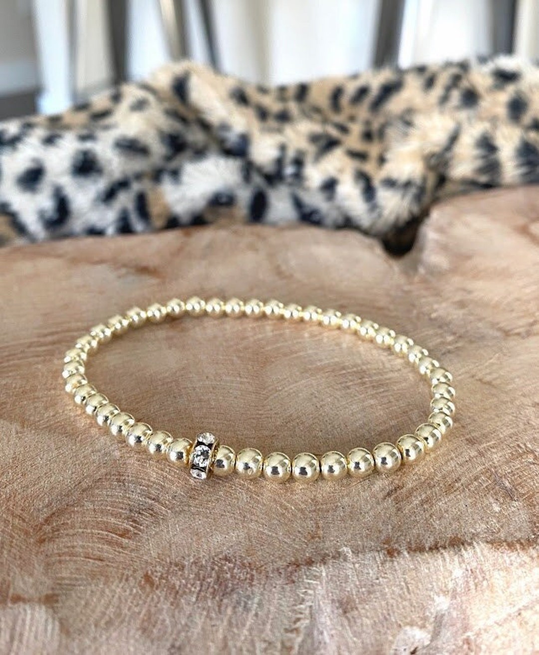 Gold Bead Stretch Bracelet, Light Gold Hematite Bracelet for Women