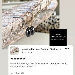 Hematite Earrings Dangle, Sterling Silver or Gold Filled Gemstone Drop Dangle Earrings, Gray Stone Earrings, Small Everyday Earrings image 2