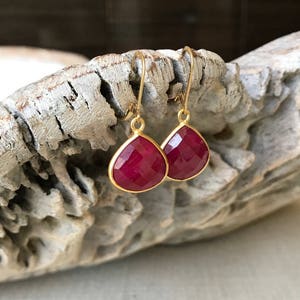 Ruby Earrings, Ruby Earrings Gold, Gold Ruby Earrings, Ruby Tear Drop Earrings, Ruby Drop Earrings, Ruby Dangle, Summer Fashion Gift for Her image 3