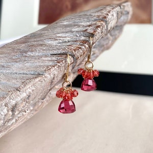 Small Red Quartz Cluster Earrings, Gold Filled Dainty Gemstone Earrings, Jewelry Gifts for Mom Wife Sister Daughter Girlfriend image 3