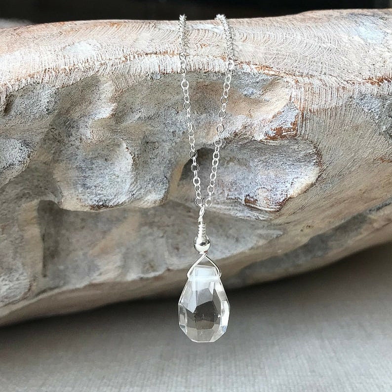 Clear Quartz Pendant Necklace, Anxiety Relief Crystal, Clear Crystal Quartz Necklace, Quartz Jewelry, Healing Crystal image 9