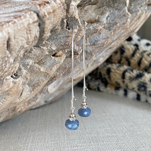Denim Blue Opal Hoop Earrings, Long Gold or Silver Gemstone Earrings, October Birthstone Jewelry Gifts image 5