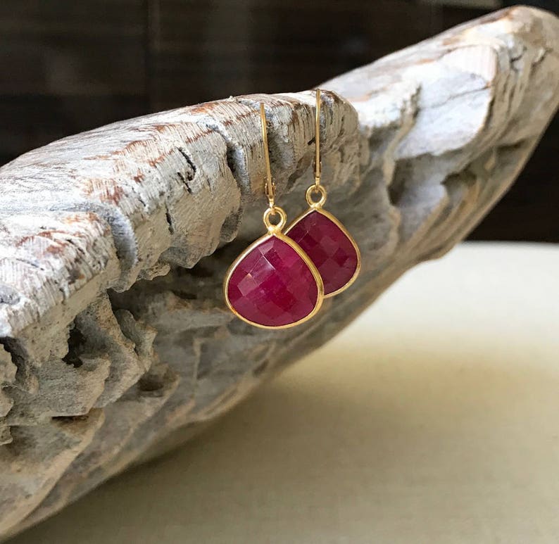 Ruby Earrings, Ruby Earrings Gold, Gold Ruby Earrings, Ruby Tear Drop Earrings, Ruby Drop Earrings, Ruby Dangle, Summer Fashion Gift for Her image 4