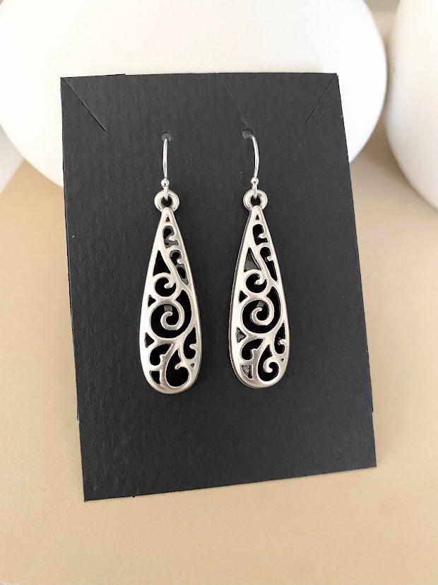 Orecchini A Goccia Ovali Lunghi In Filigrana D'argento, Pendenti - Foto 4