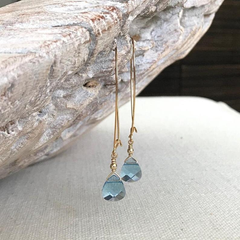 Aquamarine Earrings Swarovski Crystal, March Birthstone, Aquamarine Jewelry, Aquamarine Drop Dangle Earrings, Blue Teardrop Earrings image 5