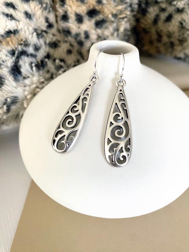 Orecchini A Goccia Ovali Lunghi In Filigrana D'argento, Pendenti - Foto 13