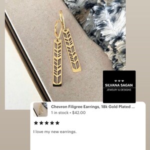 Modern Chevron Filigree Earrings, Natural Silver Stainless Steel Geometric Earrings, Long Rectangle Dangle Earrings image 4