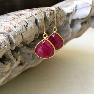 Ruby Earrings, Ruby Earrings Gold, Gold Ruby Earrings, Ruby Tear Drop Earrings, Ruby Drop Earrings, Ruby Dangle, Summer Fashion Gift for Her image 2