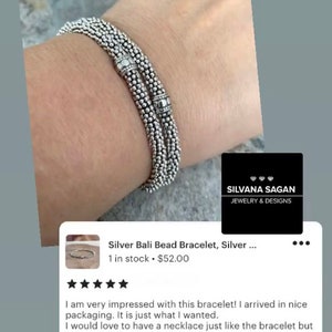 Silver Bali Bead Bracelet, Silver Bracelet for Women, Bali Stretch Bracelet, Silver Stack Bracelet, Minimalist Jewelry image 6