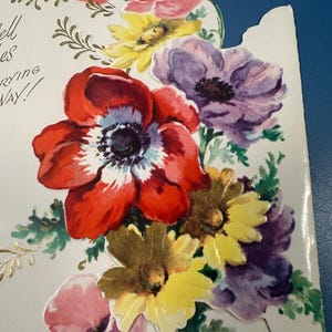 LIVRAISON GRATUITE : carte de voeux vintage brillante trois volets découpés avec des matrices de guérison inutilisée | Éphémères | Lettre | Correspondant | Papeterie
