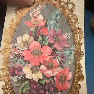 LIVRAISON GRATUITE : fleurs vintage et cadre fleuri, carte de voeux pour le bien-être, or métallique inutilisé | Éphémères | Album | Lettre | Correspondant | Papeterie
