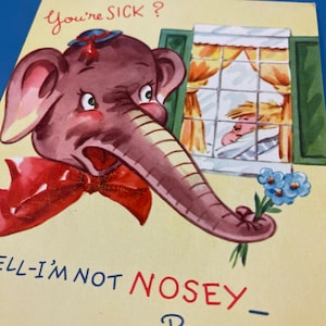 LIVRAISON GRATUITE: carte vintage Elephant Pop-Out Get Well - Inutilisé | Journal Ephemera | Album | Collage | Correspondant | Papeterie