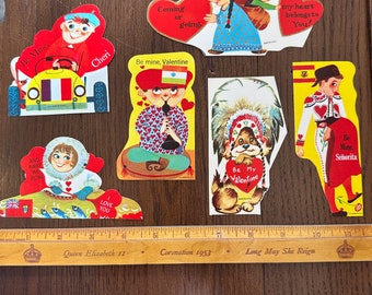 FREE SHIP - Vintage Ethnic World Countries Valentine Cards Sold Separately Die Cuts Cute Retro Ephemera Romantic Classroom