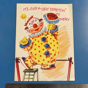 LIVRAISON GRATUITE: Deluxe vintage Moving Clown Get Well Card Circus - Inutilisé | Journal Ephemera | Album | Collage | Correspondant | Papeterie