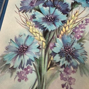 FREE SHIP: Vintage Birthday Card w/ Blue Flowers + Pretty Scalloped Edge Design, Florals Spring  Unused | Ephemera | Letter Stationery