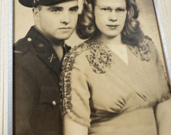 Vintage Wedding Photo: 1940s Couple in Fancy Frame