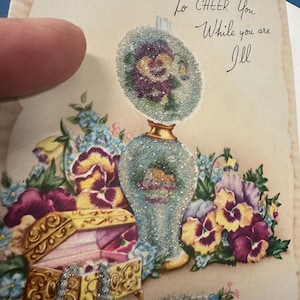 LIVRAISON GRATUITE : Vintage Glitter w/Flowers Pensies Get Well Carte de voeux vierge inutilisée | Éphémères | Lettre | Correspondant | Religieux